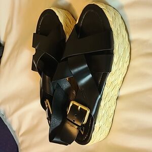 Zara chunky woven leather platform sandals Sz.9